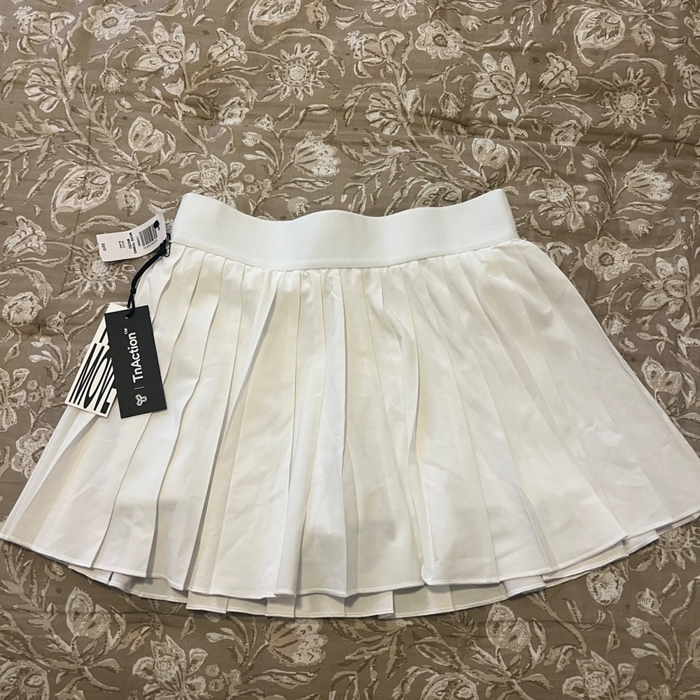 Aritzia White Pleated Skater Mini Skirt